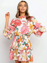 1pc Women Floral Print Crew Neck Long Sleeve Casual Dress